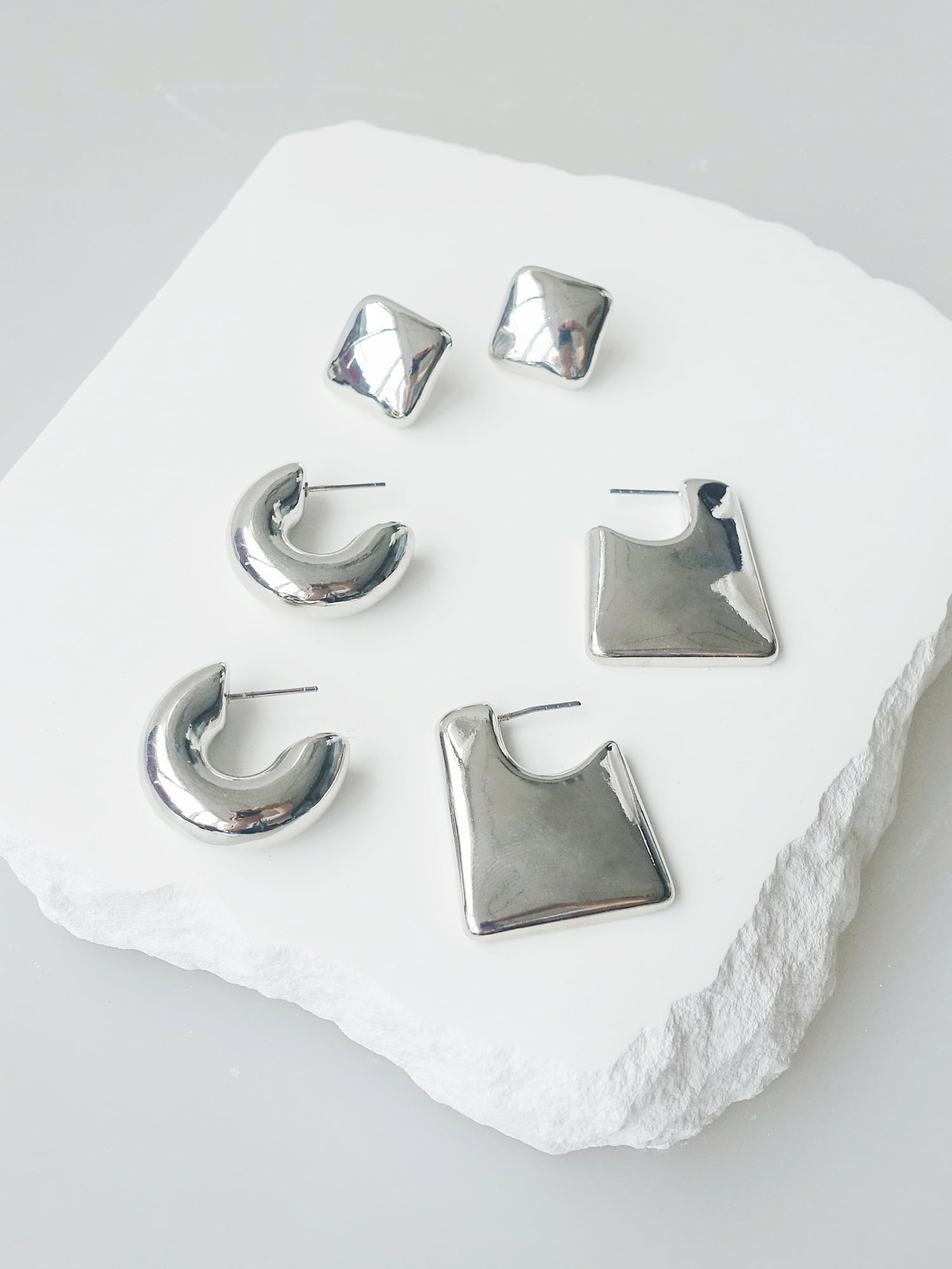 Time and Tru Women's Silver Plated Metal 3 Pair Hoop Earring Set