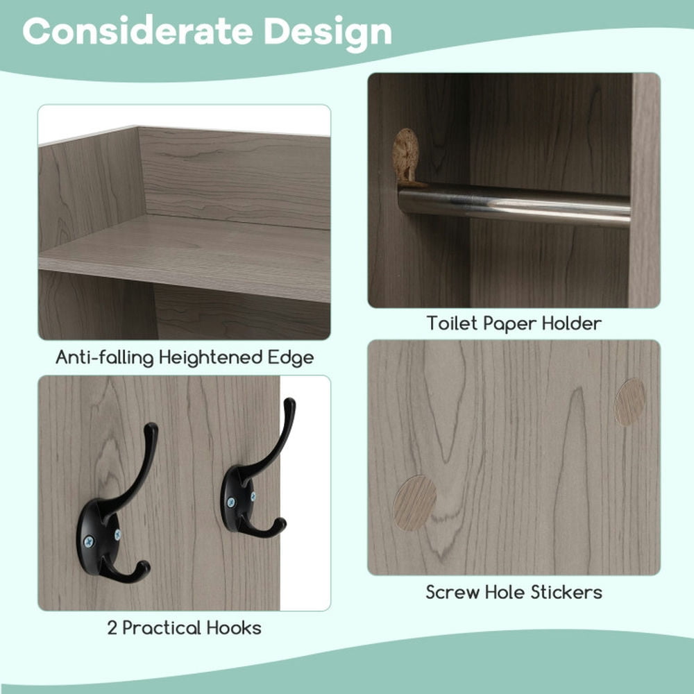 Finihen Toilet Storage Cabinet, Bathroom Cabinet Organizer, Over The Toilet Storage Cabinet with Sliding Barn Door and Adjustable Shelves, for Bathroom, Gray