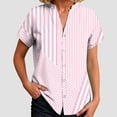 thumbnail image 6 of YDFCWXW Tops for Women 2025 Trendy Striped Floral Print Tunic Shirt Short Sleeve Button V Neck Tshirt Casual Loose Blouse Pink, XL, 6 of 6