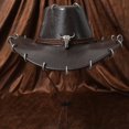 thumbnail image 3 of Slccxzc Classic Cowboy Hat PU Leather Jazz Hat Wide Brim Western Cowgirl Hat with Bullhead Badge for Outdoor, 3 of 7