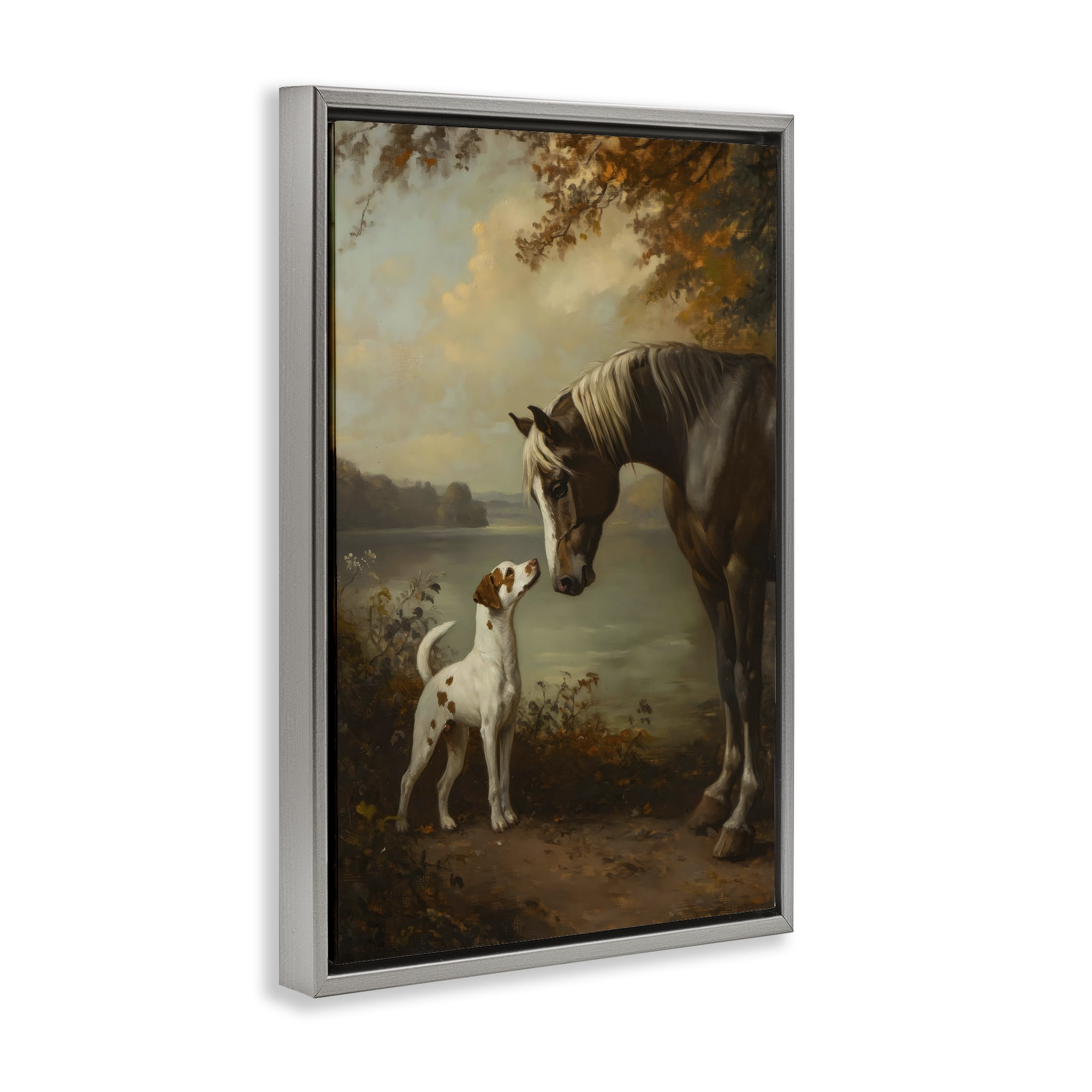 Stupell Industries Autumn Companions Hunting Party Gray Framed Floater Canvas Wall Art, design by Petal Prints Design