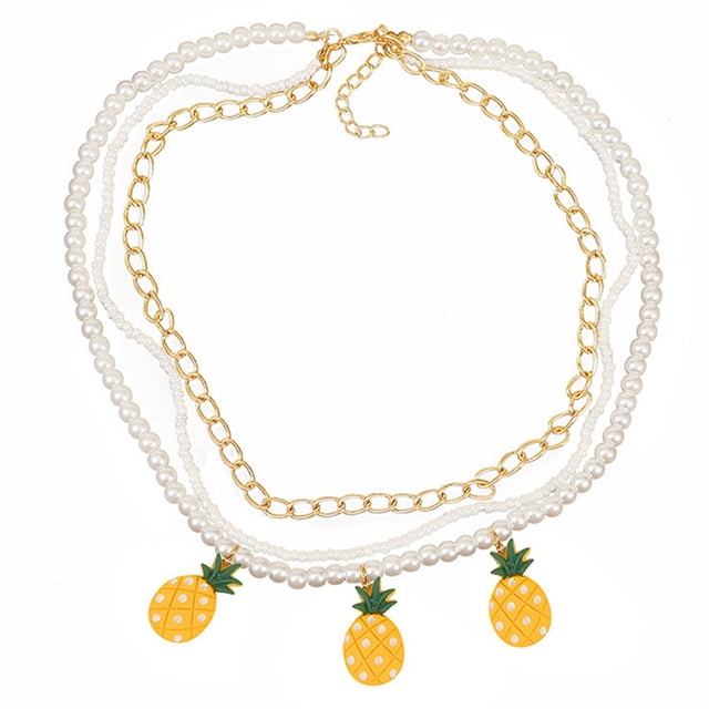 Collier Multicouche Fausse Perle Collier Ananas Collier Perlé pour Femmes
