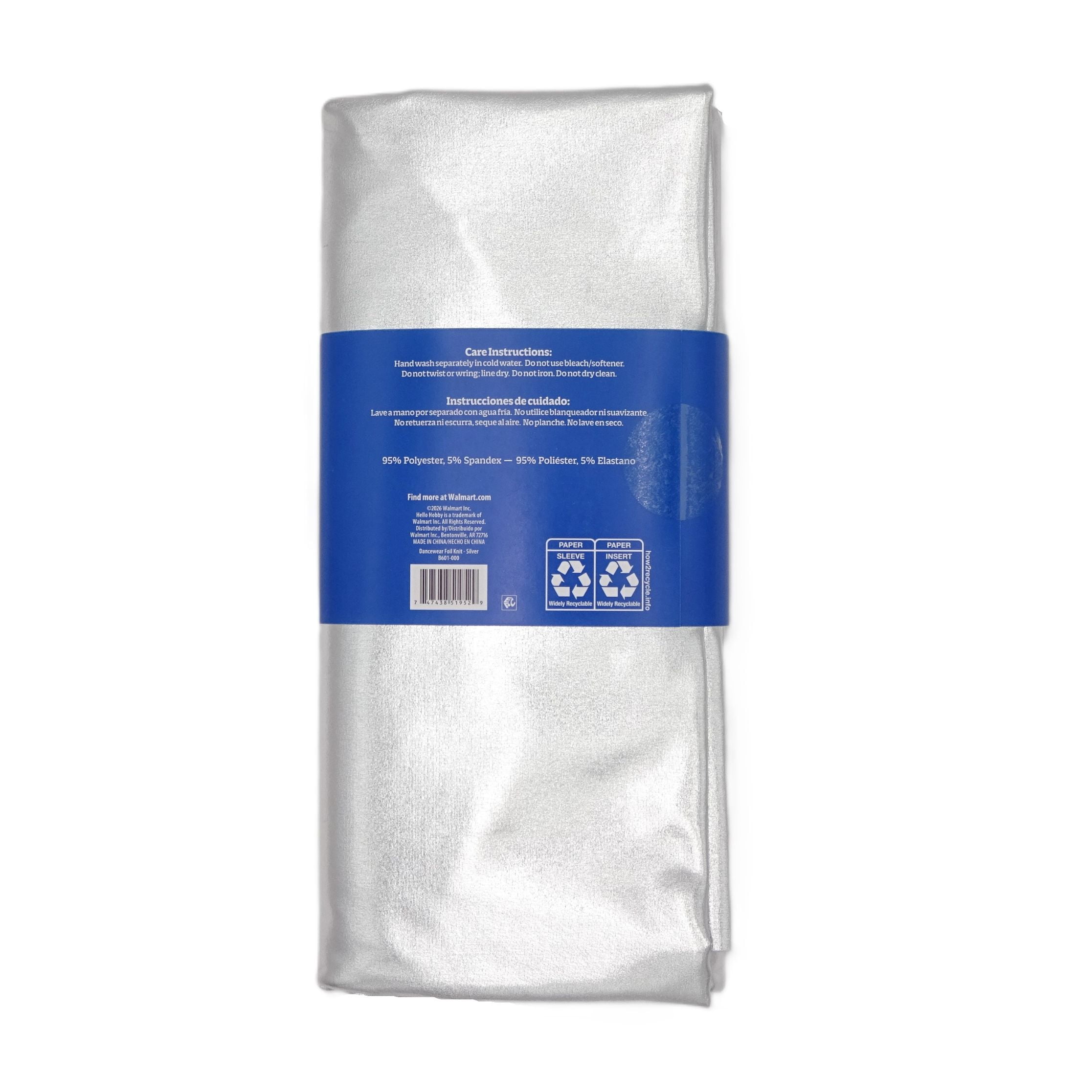 Hello Hobby Dancewear Foil Knit Fabric, Silver, 2 Yard Precut, 54 in Wide, 95% Polyester/5% Spandex