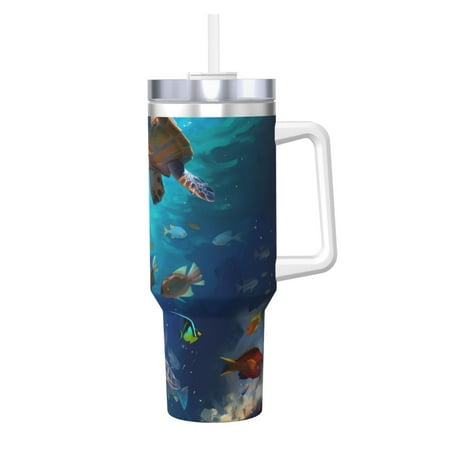 

Fuzoiu Underwater Fish Turtle Print 40OZ Ice Bully Stainless Steel Insulated Cup with Handle and Straw - Perfect for Travel and Sports