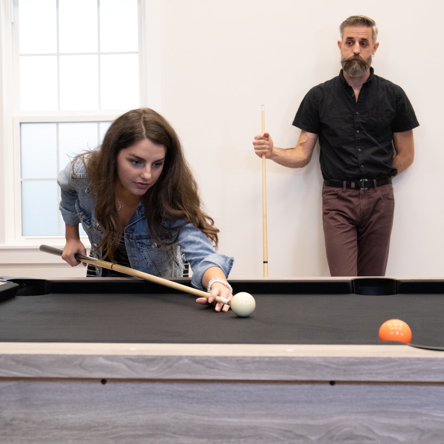 American Legend Kirkwood 90 Billiard Table with Rustic Finish, K-Shaped Legs and Black Cloth