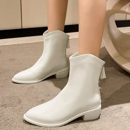 

Cathalem Fashion Autumn Winter Women Boots Low Heel Pointed Toe Back Zipper Comfortable Casual Style Womens Boots No Heel Beige 7