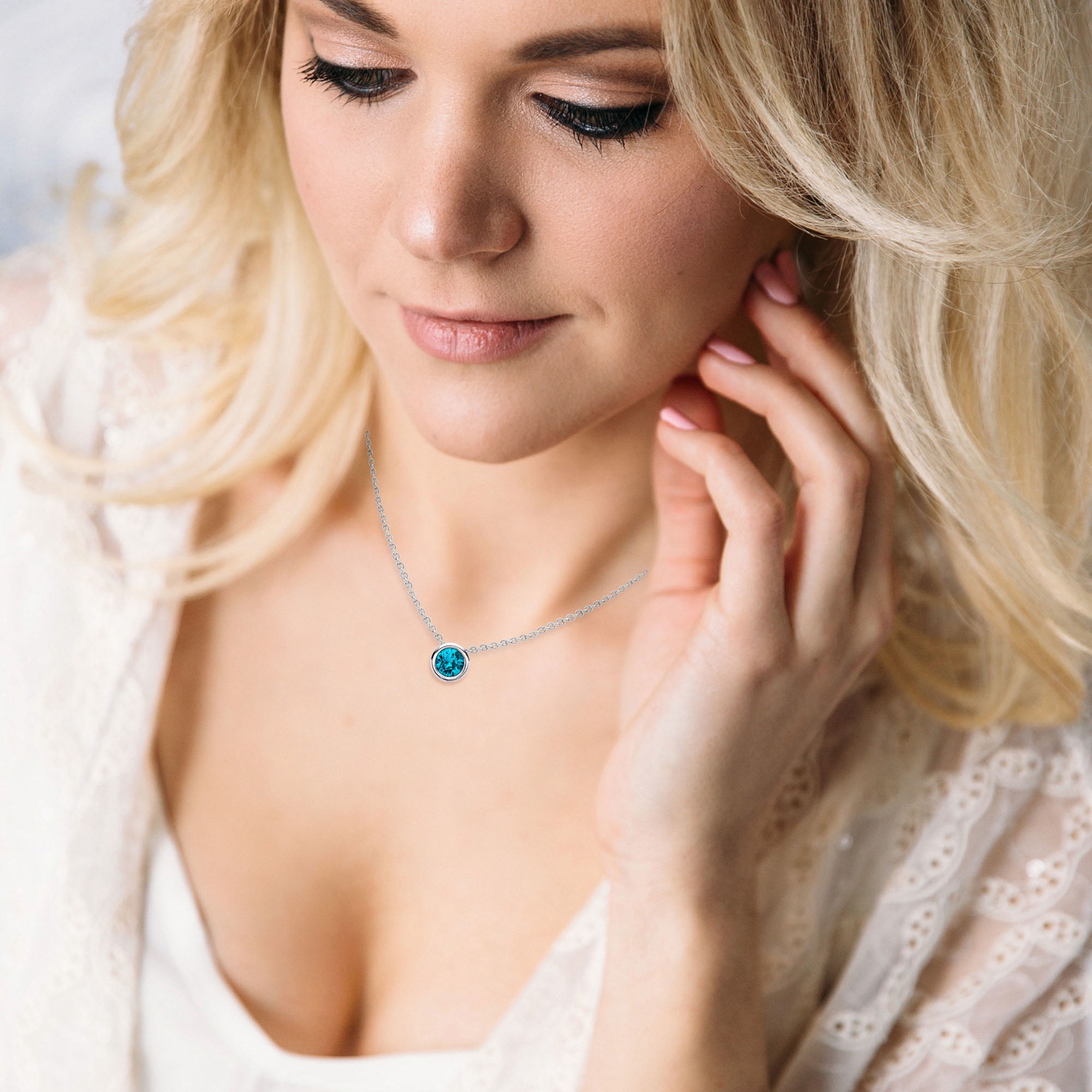 X & O Women's Fine Silver Plated Blue Zircon Crystal Pendant Necklace