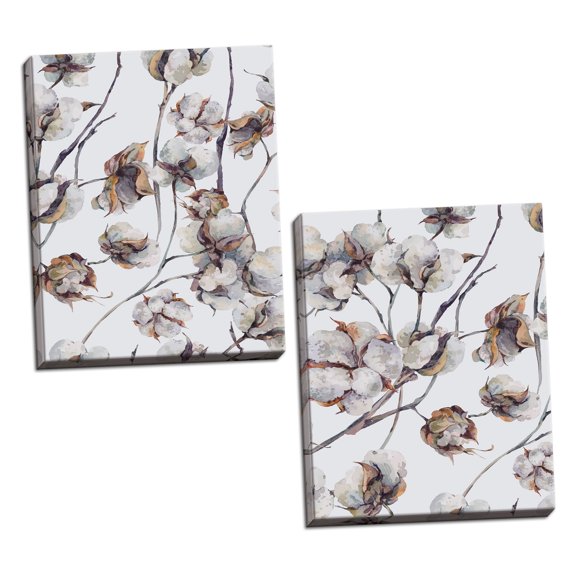 Gango Home Decor Cotton Boll I & II by Incado; 2-12x18" Art Hand-Stretched Canvases