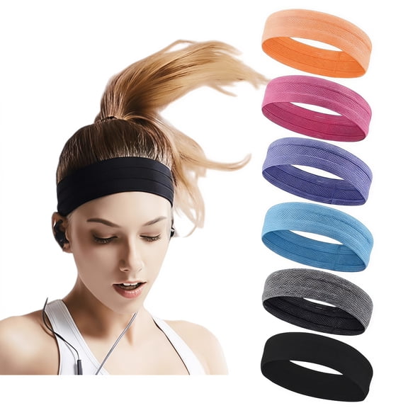 Sweat Bands Headbands for Women Workout, 6 Pack Non Slip Sports Sweatband | Moisture Wicking Athletic Hair Bands for Running, Yoga, Gym Fitness