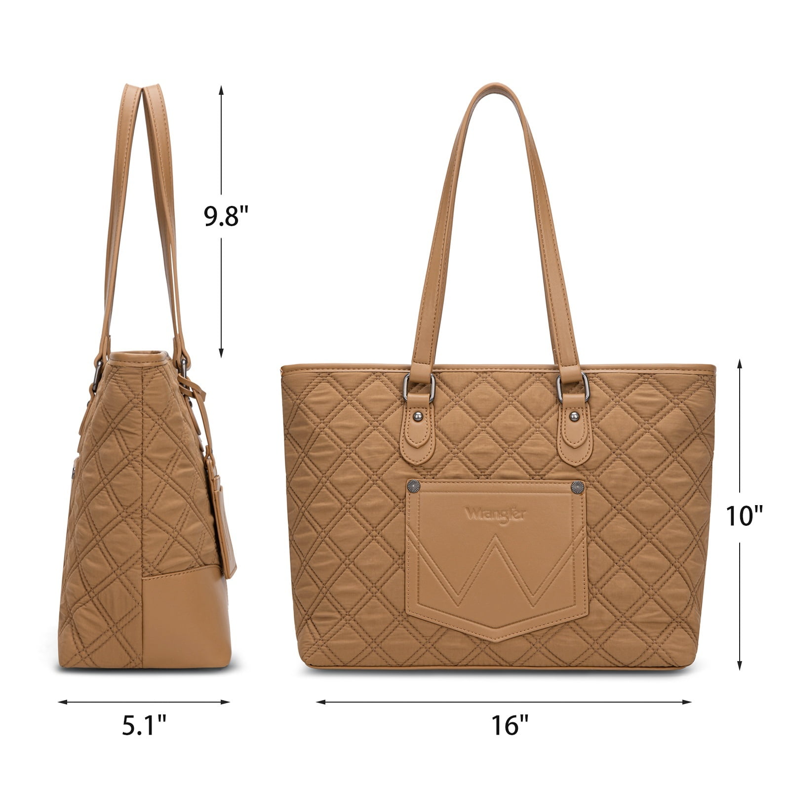 Wrangler Puffer Tote Bags for Women Medium Quilted Shoulder Bag for Work School Lifestyle Purse, Khaki