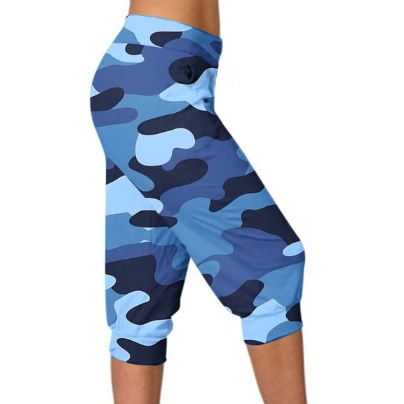 Zysthvn Women's Capris Casual Workout Yoga Cropped Leggings Elastic Waist Womens Pants High Waisted with Pockets Gym Camo