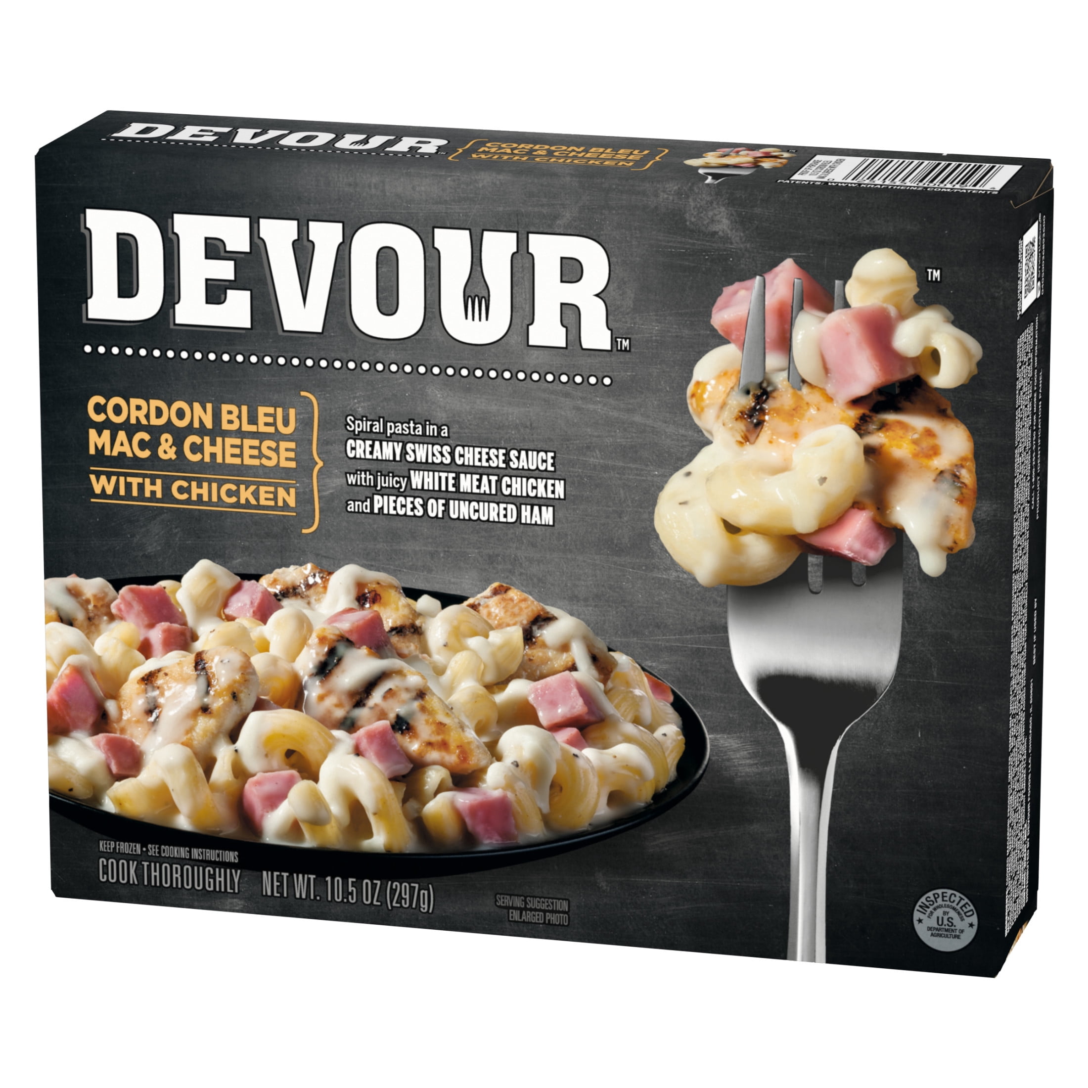 DEVOUR Chicken Cordon Bleu Mac & Cheese Frozen Meal, 10.5 oz Box