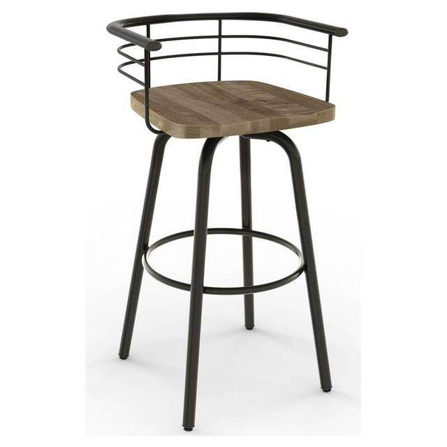 Amisco Brisk 25" Distressed Wood Swivel Counter Stool in Beige/Gun Metal