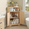 thumbnail image 3 of Vabches Fluted Corner Cabinet for Small Space, Modern Corner Storage Cabinet with 2 Doors and Adjustable Shelf for Bathroom, Kitchen, Living Room, Natural, 3 of 9