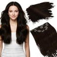 thumbnail image 1 of Ugeat Extensiones de cabello con clip de cabello humano de longitud corta, 16 pulgadas, extensiones de cabello marrón, clip en 7 piezas, 4.23 oz, extensiones de cabello natural con clip, marrón oscuro, 1 of 5
