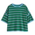 thumbnail image 4 of Wang6 Womens Loose Fit Graphic T Shirts Trendy Summer Short Sleeve Drop Shoulders Tops Ladies Causal Striped Printed Tees Shirts 0624liGreen M, 4 of 4