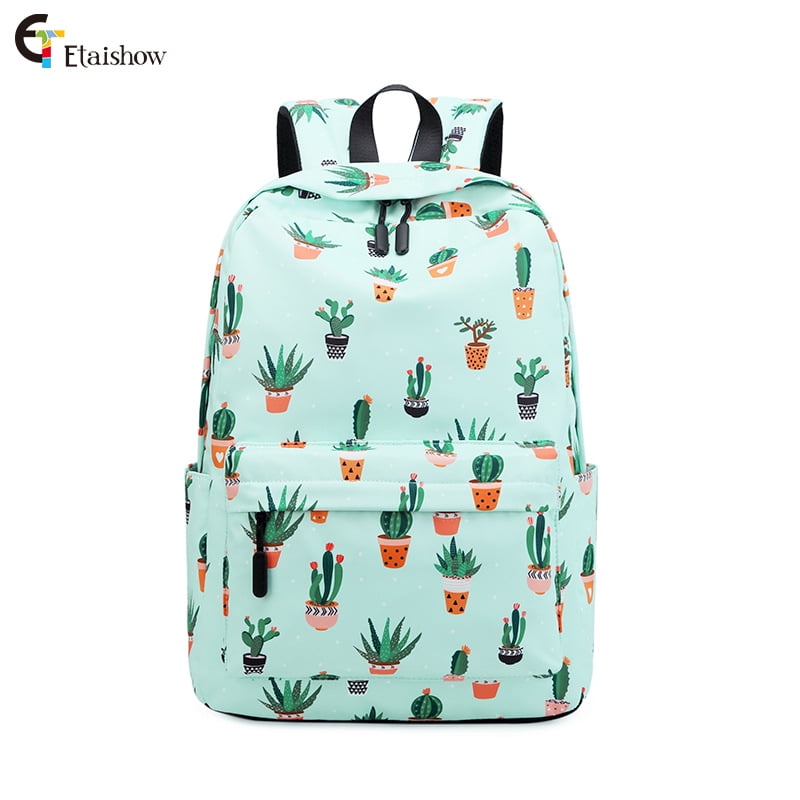 Leather Cactus Potted Plant Green Backpack Daypack Bag Women Leather Cactus Potted Plant Green Backpack Daypack Bag Women