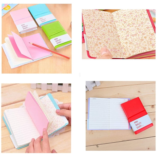 Yansanido Pocket Notebook Set Pack de 2 Super Mini Pocket Smiley Diary Notebooks Memo Note Book 5x3 pulgadas PU Funda de cuero