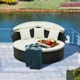 thumbnail image 4 of Gymax Outdoor Patio Round Wicker Daybed w/ Separate Seating Sofa, Retractable Canopy, 4 Cushion 3 Pillows Black & White, 4 of 8