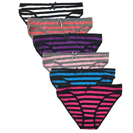 Nabtos Women's Cotton Underwear Sexy Bikini Stripes Panties Pack of 6