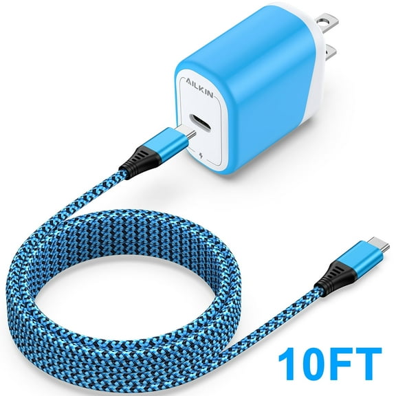 USB C Charger 10ft,AILKIN Usb C to Usb C Cables 10ft PD 20W Power Delivery Type C Charger Fast Charging 10ft Feet USB C Wall Charger Block Adapter Plug,Blue