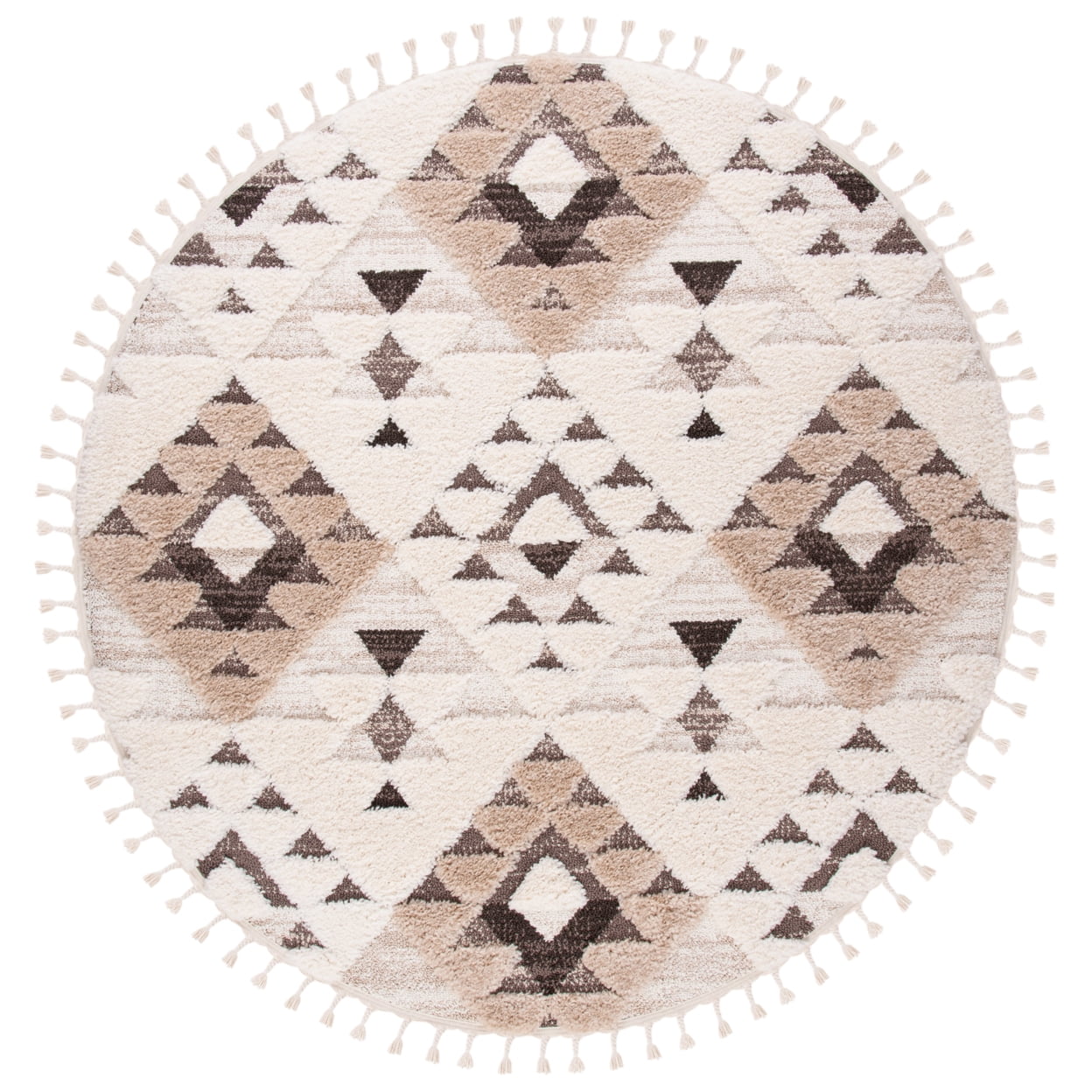 SAFAVIEH Moroccan Tassel Shag Larry Moroccan Geometric Area Rug, Ivory/Brown, 5'3" x 7'6"