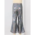 thumbnail image 5 of Haitryli Kids Girls Boys Stage Performance Shiny Flared Pants Elastic Waistband Bronzing Bell Bottom Pants Black 14-15, 5 of 7