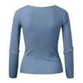 thumbnail image 3 of Aayomet Long Sleeve Crop Top Women's Long Sleeve Shirts Casual Fall Henley Top Button Down Blouses Basic Ribbed Knit T Shirts,Blue S, 3 of 5