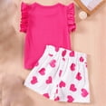 thumbnail image 5 of Toddler Baby Girl Outfits Summer Clothes Set Ruffle Sleeve Solid Top and Heart Print Shorts with Bow Set Cute Pattern Printed Outfits 2-3 Years, 5 of 5
