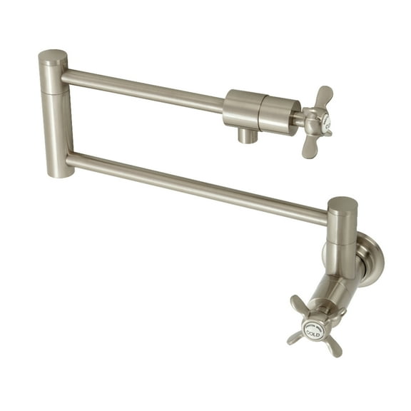 Kingston Brass KS4108BEX Essex Two-Handle 1-Hole Wall Mount Pot Filler Faucet in Brushed Nickel