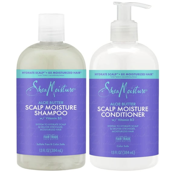 Shea Moisture Dry Scalp Shampoo And Conditioner Set With Aloe Butter & Vitamin B3, Shea Butter Curly Hair Products, Shea Moisture Hydrate And Repair Scalp Moisturize Hair, 13 Oz Ea
