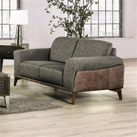 Furniture of America Celiq Fabric Upholstered Loveseat in Gray and Brown