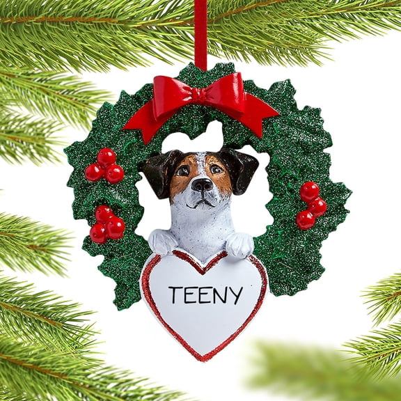Jack Russell Dog with Wreath Christmas Ornament