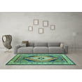 thumbnail image 3 of Ahgly Company Machine Washable Indoor Rectangle Medallion Turquoise Blue Traditional Area Rugs, 7' x 9', 3 of 4