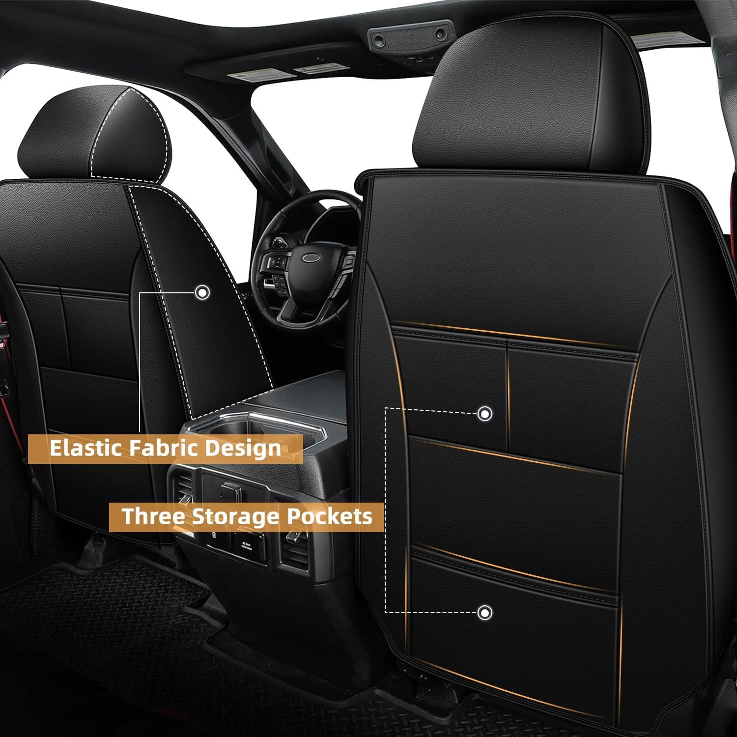 IKABEVEM Car 5 Seat Covers Fit for Toyota Tacoma 2016-2023 Full Set Faux Leather Cushion Protector,Blackline