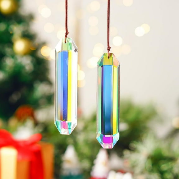 MODANU 2 Pack Large Crystal Sun Catchers, 5 inch Hanging Ornaments for Windows Retangle Prism Suncatchers for Garden Home Decor Office Living Room Windows