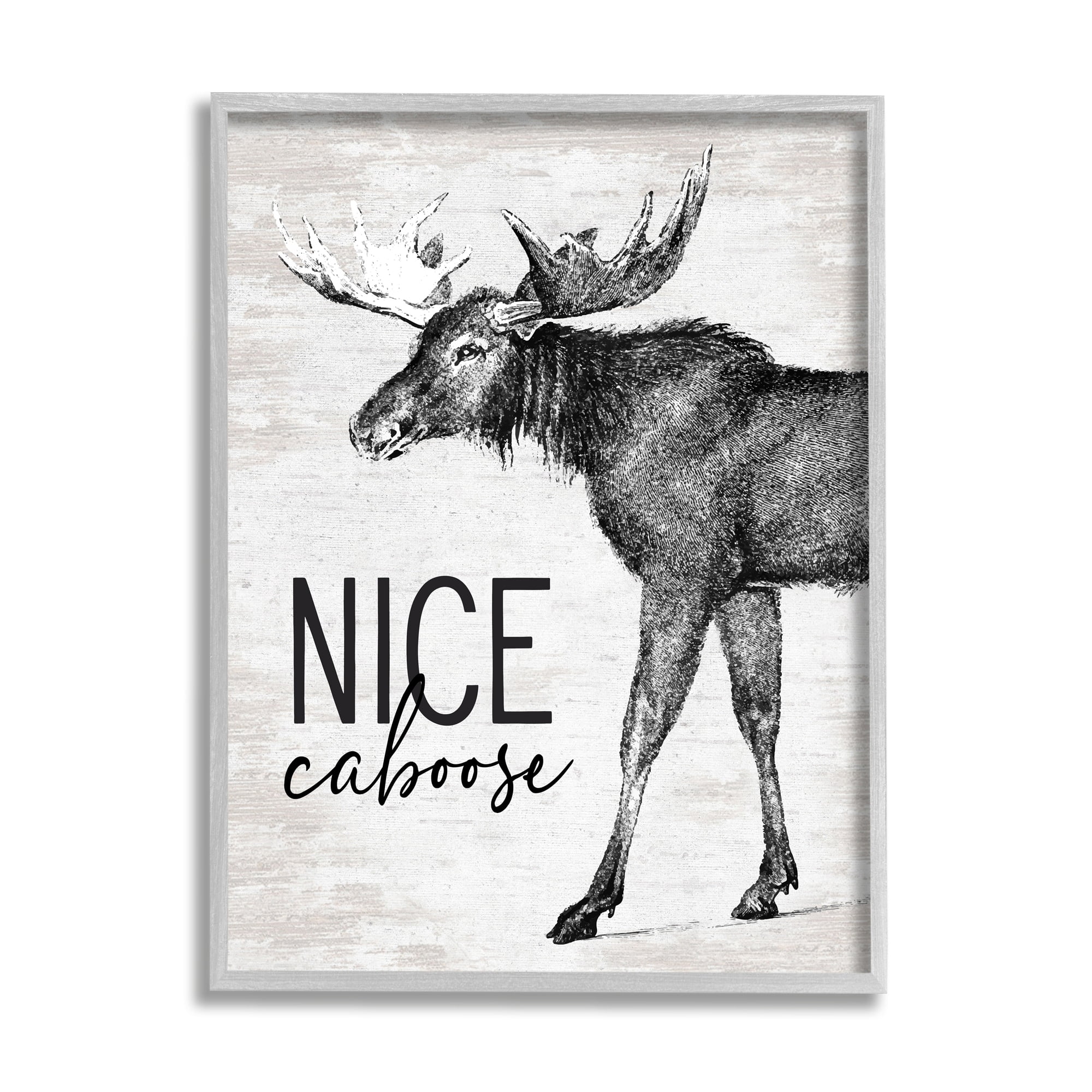 Stupell Industries Nice Caboose Lake House Bathroom Humor Moose Graphic Art Gray Framed Art Print Wall Art, Design by Lettered and Lined