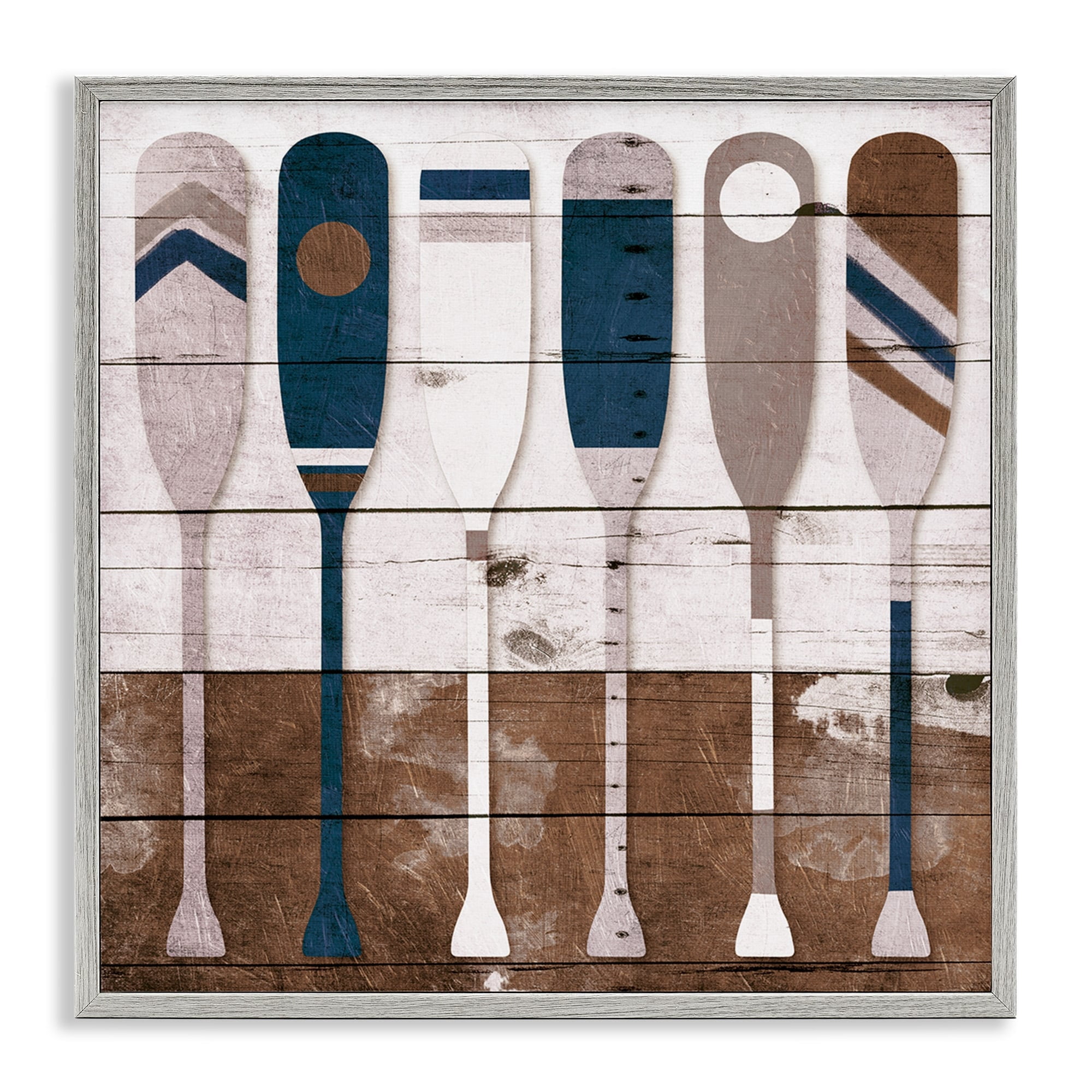 Stupell Industries Ocean Paddle Ores Grain Pattern Rustic Cabin Design Graphic Art Gray Framed Art Print Wall Art, 12x12, by Milli Villa
