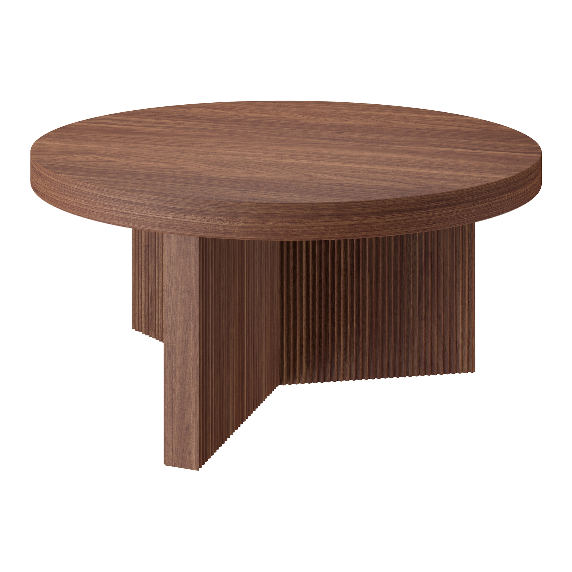 Holm 32" Wide Round Fluted Coffee Table in Satin Walnut
