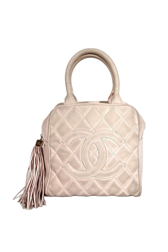 Pre-Owned CHANEL Matelasse Quilted CC Coco Mark Logo Bag with Fringe and Tassel, Mini Boston...