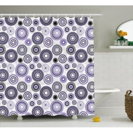 Purple and Black Shower Curtain, Scattered Round Figures Big and Small with Mandala Inspired Design, Fabric Bathroom Set with Hooks, Violet Black White, by (Best Bathroom Designs For Small Bathrooms)