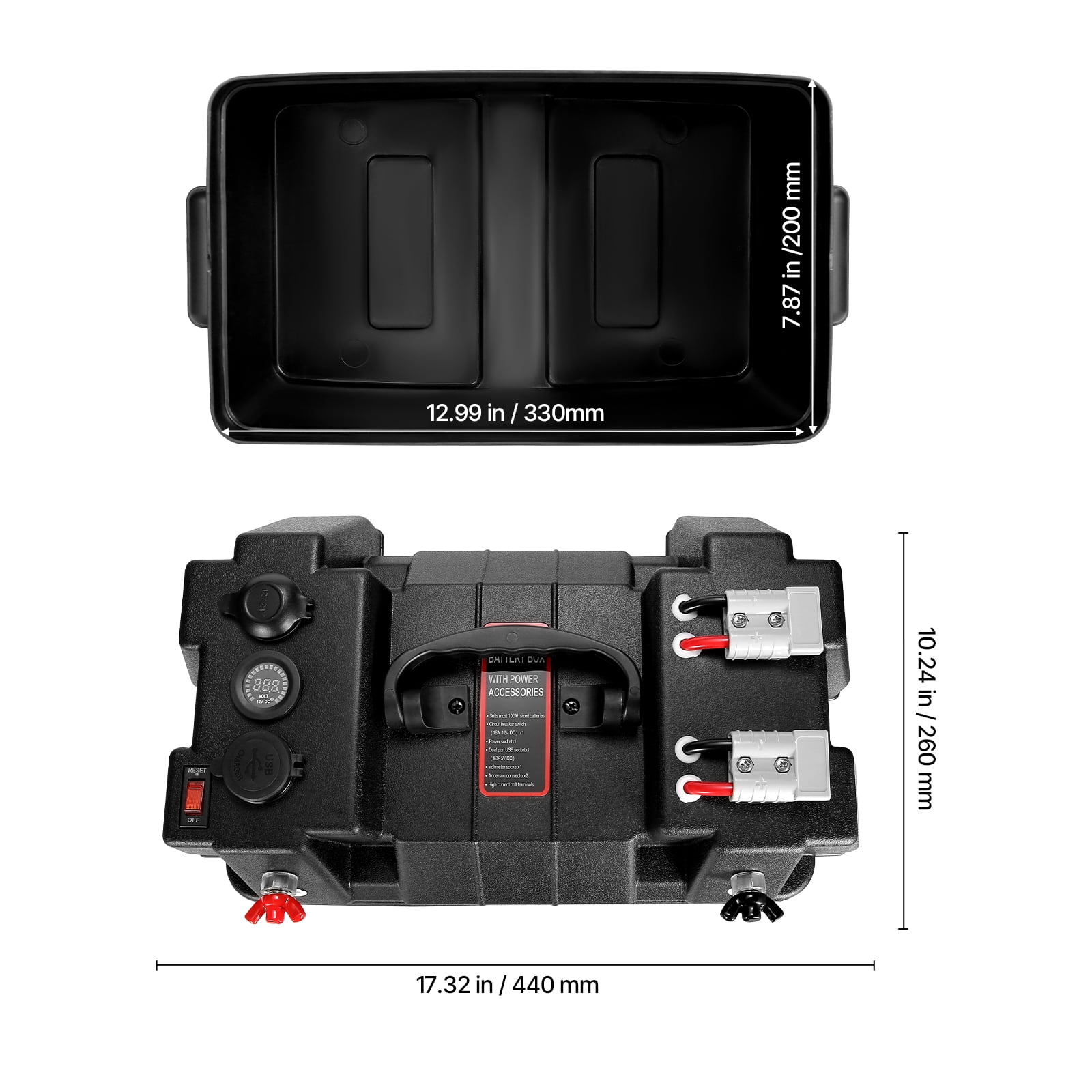 KFFKFF Battery Box for Group 24/31, Compatible with 12V/24V/36V Marine Batteries, Durable PP Shell with Dual Straps, Smart Design for Trolling Motors, Marine Use, RVs, and Solar Panels