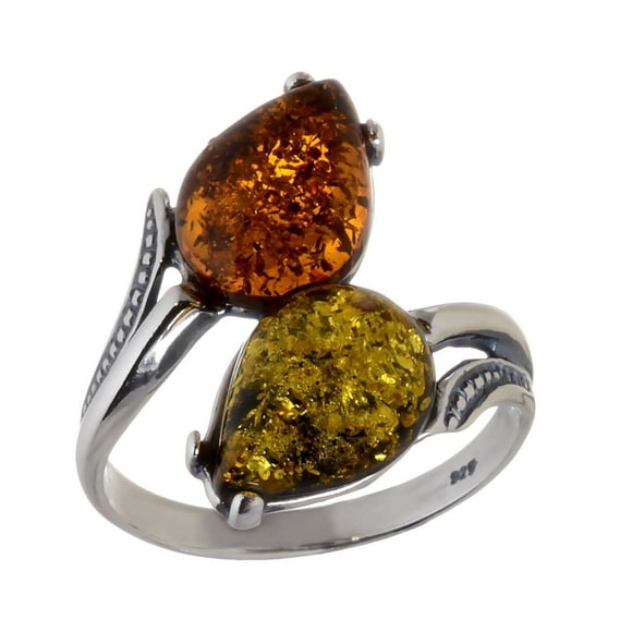 HolidayGiftShops Sterling Silver and Baltic Multicolored Amber Adult Ring Tulips- Size 7