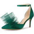 thumbnail image 1 of Zapatos de tacón alto de aguja Allegra K con correa en el tobillo y pajarita para mujer Verde 38, 1 of 6