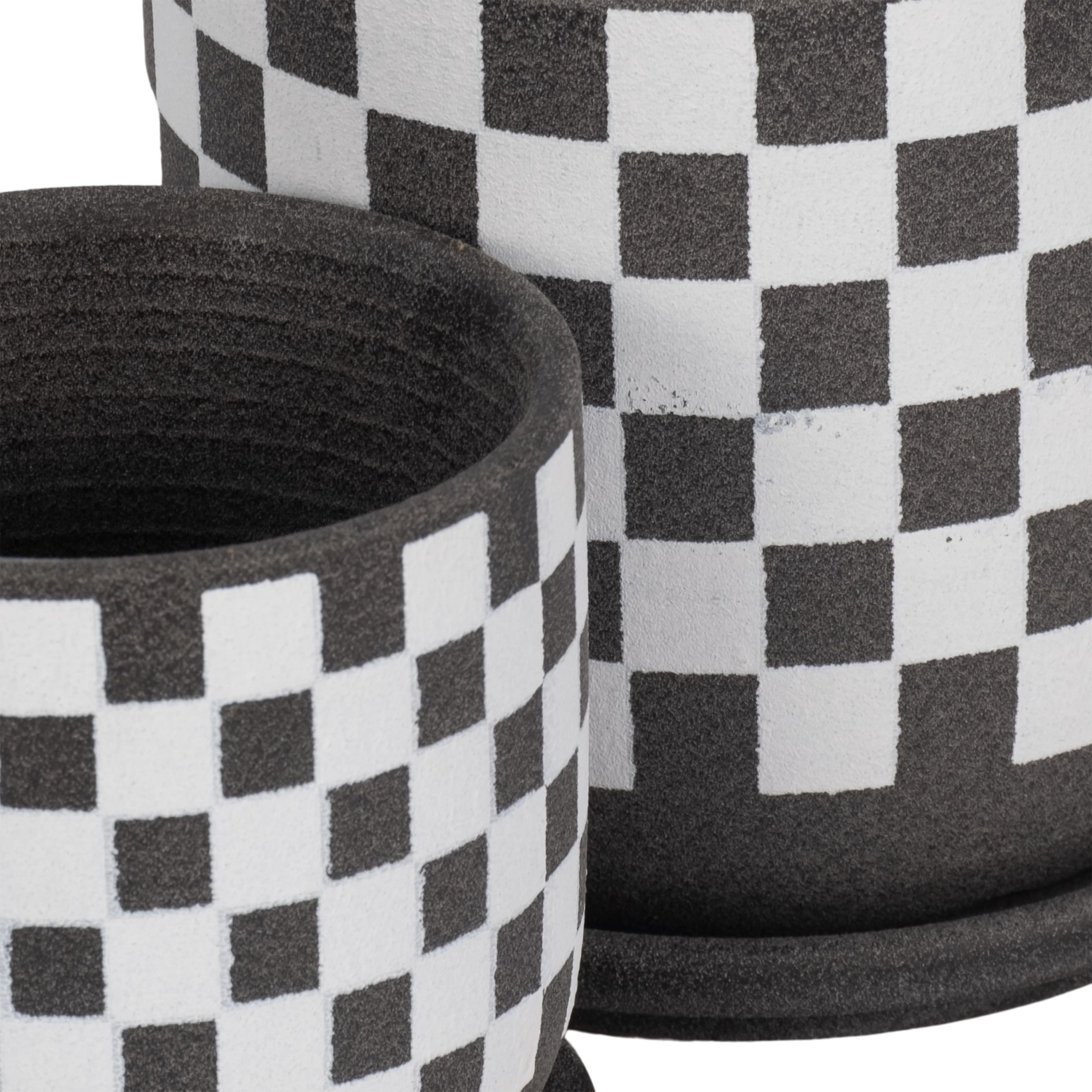 Round Checker Pattern Saucer Planters for Garden Decor - Ceramic Planter for Home and Living Room Decor - Sleek Flower Pots for Indoor and Outdoor Plants - Set of 2, 6", 5", Black & White