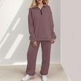 thumbnail image 2 of Valora Women Fashion Outfit Women's Trousers Suit 1 | Womens Fashion 2 Piece Outfits Long Sleeve Sweatsuits Sets Half Zip Sweatshirts With Joggers Sweatpants Pink L, 2 of 7