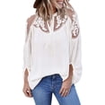 thumbnail image 2 of Blusas de encaje de crochet con cuello en V para mujer, camisas casuales holgadas con mangas abullonadas para otoño, blusas de gasa holgadas, 2 of 4