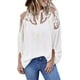 thumbnail image 2 of Blusas de encaje de crochet con cuello en V para mujer, camisas casuales holgadas con mangas abullonadas para otoño, blusas de gasa holgadas, 2 of 4
