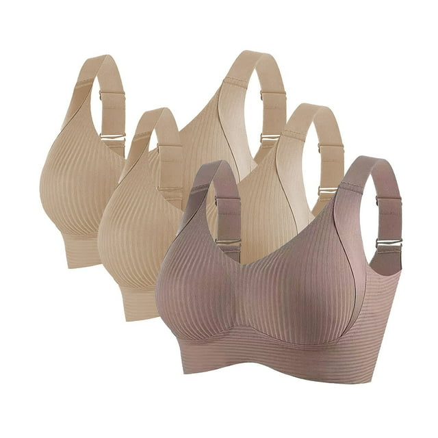 Sports Bras For Women Comfortable Ribbed Wireless Bralettes Adjustable Padded Everyday Bra 3PC
