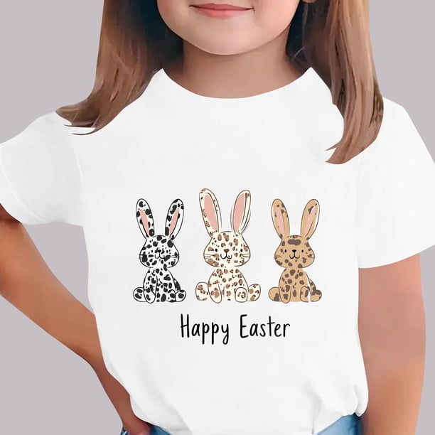 Blusas y camisas de manga corta con cuello redondo Camiseta estampada de manga corta de Pascua para niños Cuello redondo Manga corta Casual Versátil Para niñas Niños Top de poliéster